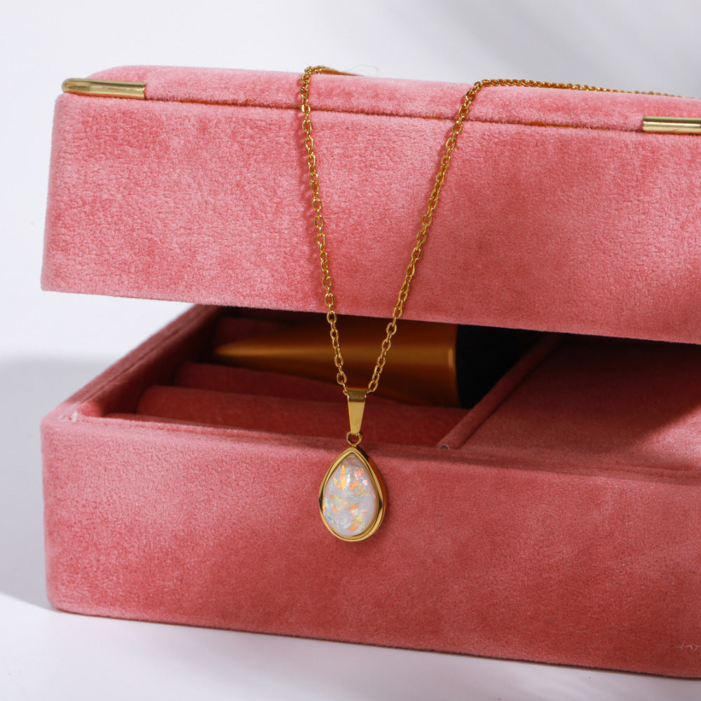 Valantomode | Plated Teardrop Necklace with Refractive Opalescent Asset for Women
