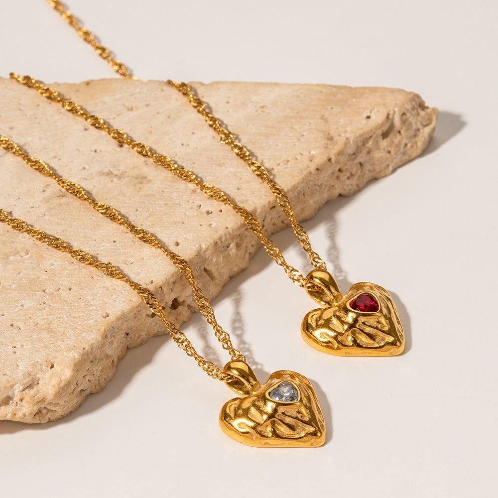 Valantomode | Plated Molten Heart Pendant Necklace with CZ Stone for Women