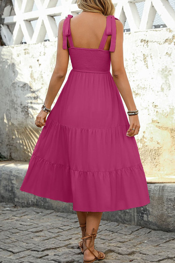 Valantomode | Chic Bohemia Print Tie Shoulder Casual Dress