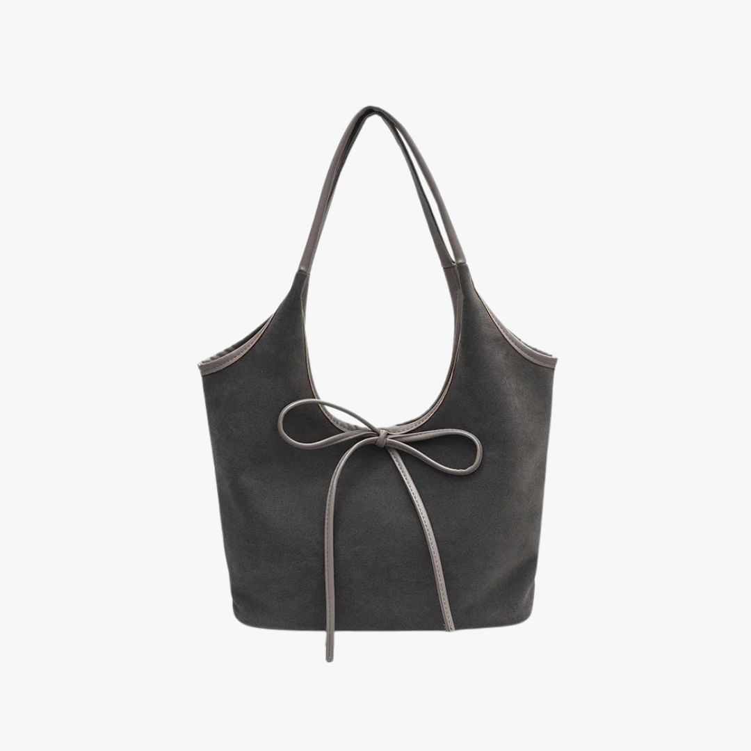 Valantomode | Velvet Ribbon Garrison – Premium Vegan Suede Tote with Soft-Touch Handle Straps