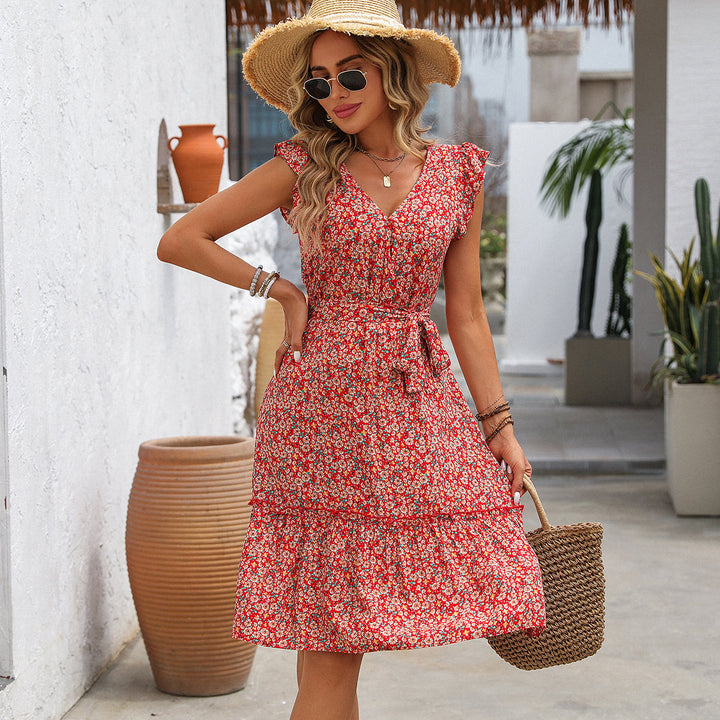 Valantomode | Chic Floral Print Ruffle Sleeve Casual Dress