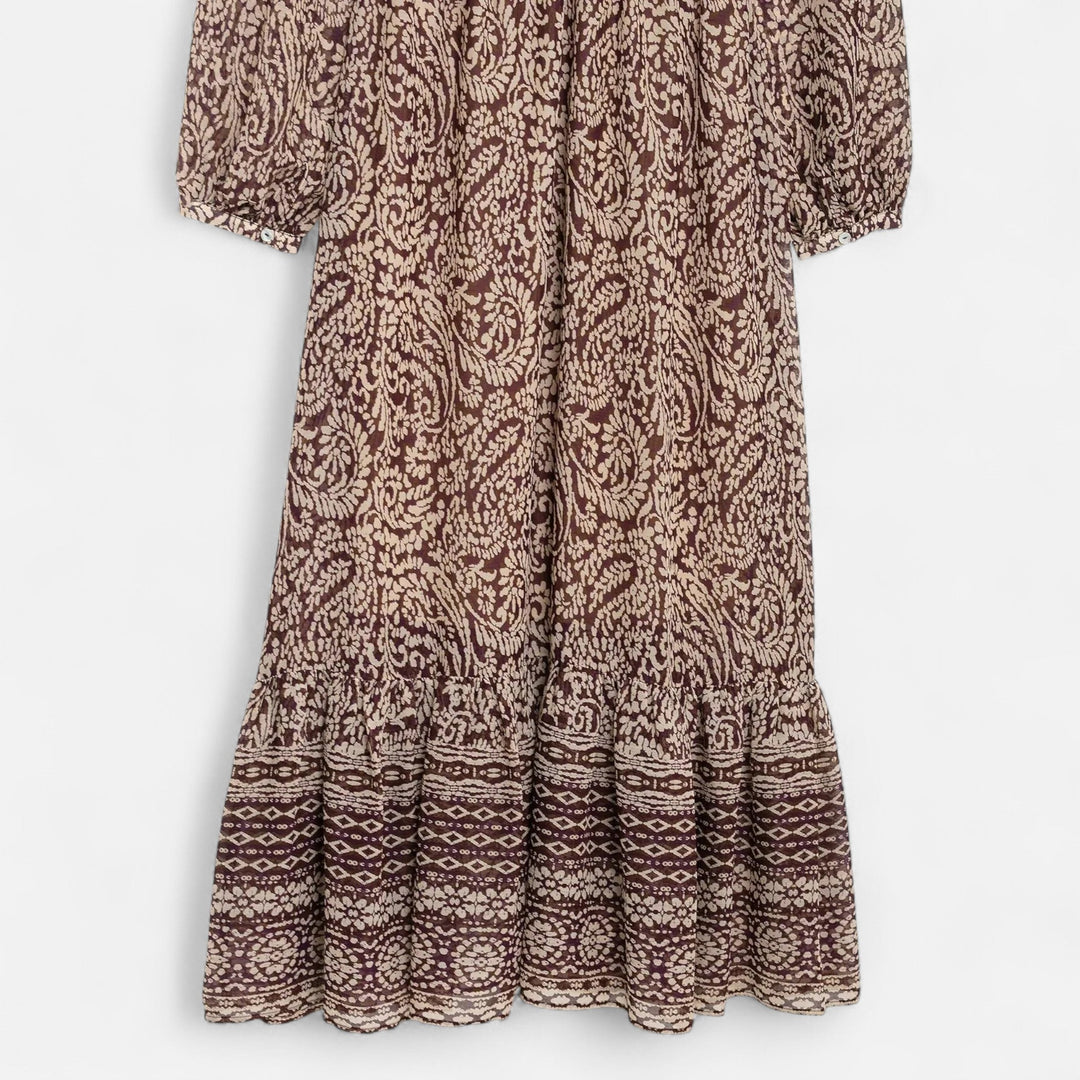 Valantomode | Women’s Printed Midi Dress with V-Neck