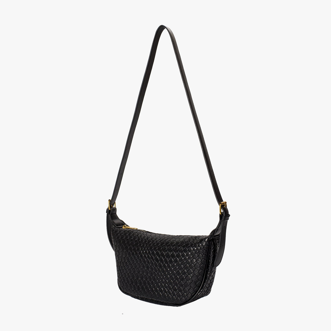 Valantomode | The Tesla Interlace Garrison – Women's Premium Braided Vegan Leather Half-Moon Handbag