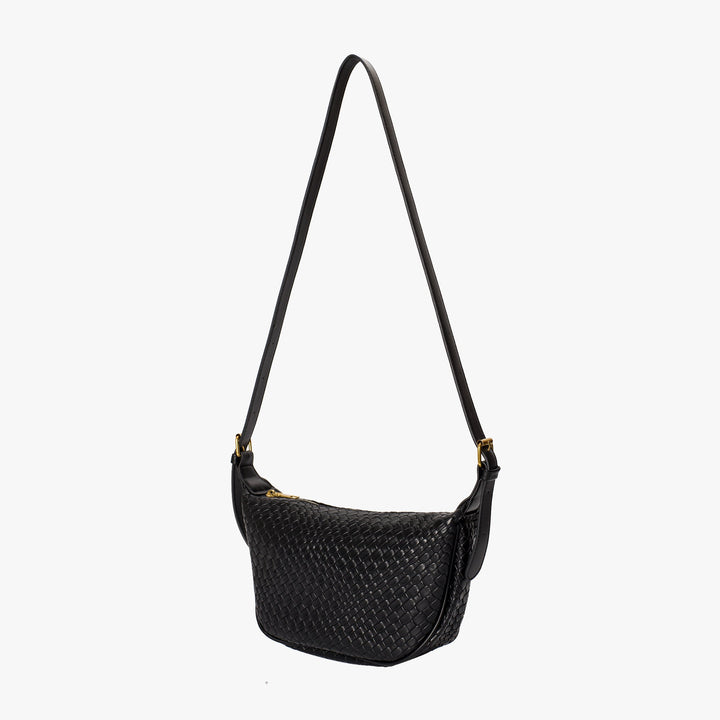 Valantomode | The Tesla Interlace Garrison – Women's Premium Braided Vegan Leather Half-Moon Handbag