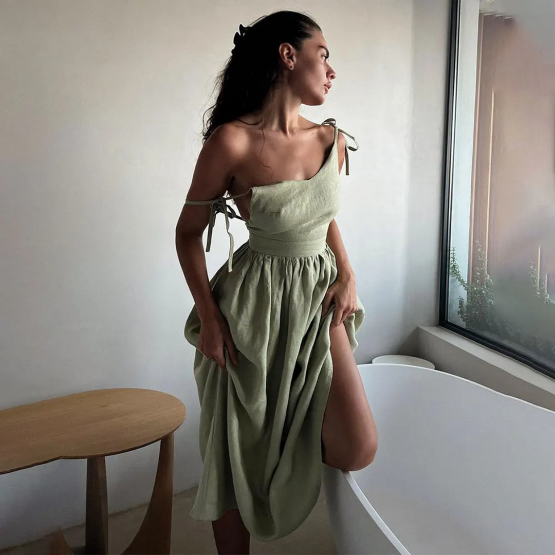 Valantomode | Breezy Linen Midi Dress for Effortless Style