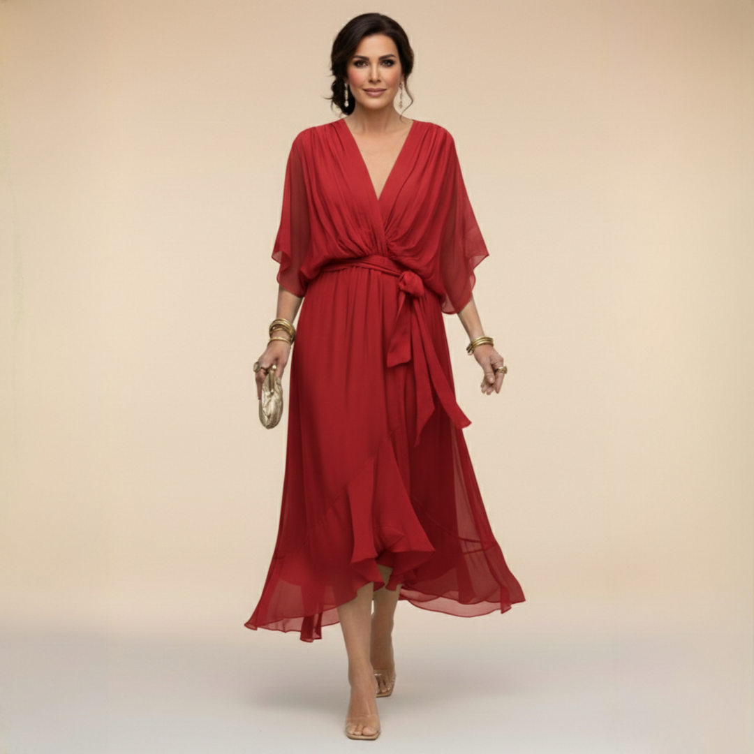 Valantomode | Beautiful V-neck Dress with Flowing Design for Women