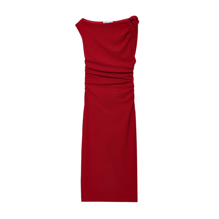 Valantomode | Chic Asymmetric Ruched Sleeveless Maxi Dress for Elegance