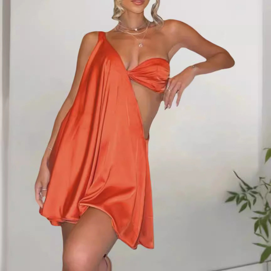 Valantomode | Asymmetrical Draped Women's Dress for Effortless Style
