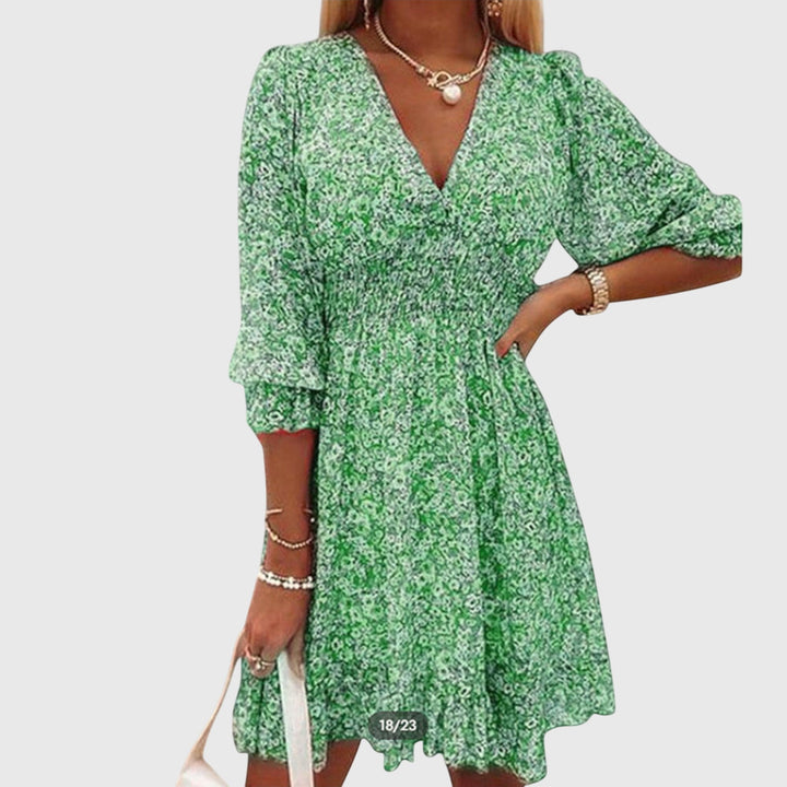 Valantomode | Stylish Floral Puff Sleeve Dress for Spring Events