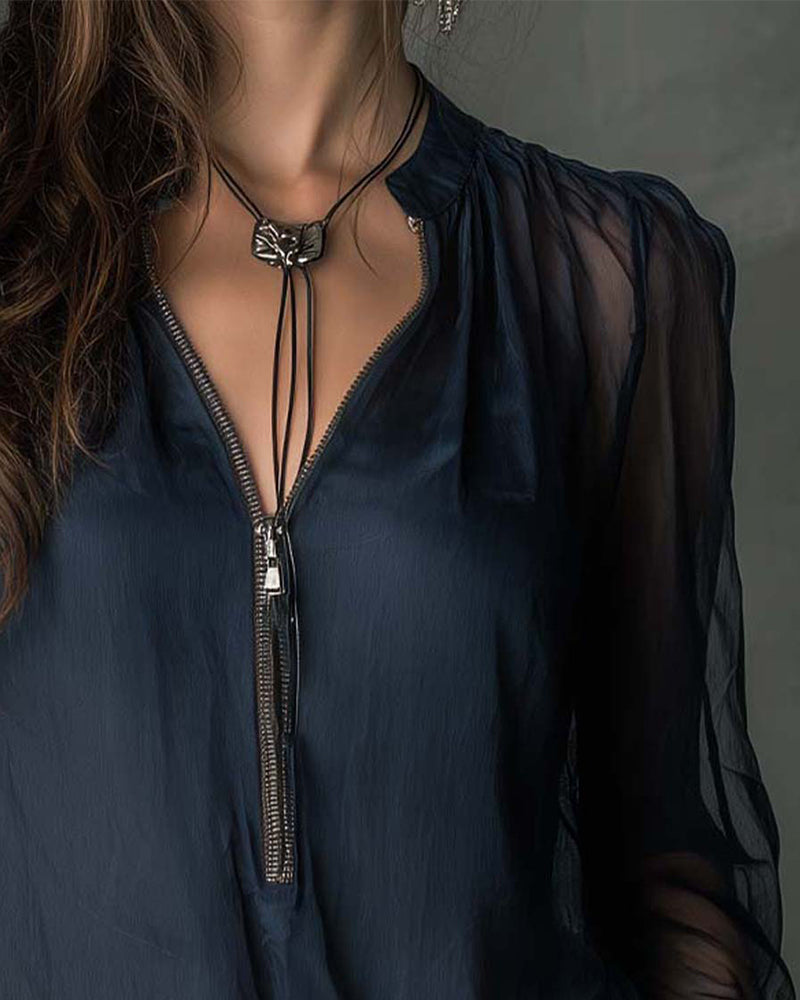 Valantomode | Blouse Long Sleeve Half-Zip Knit