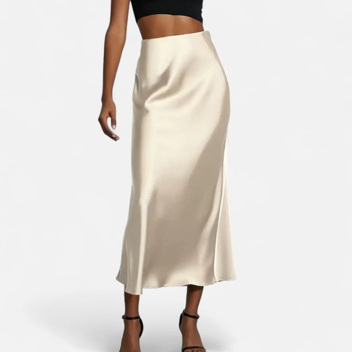 Valantomode | Women’s High-Waist Satin Midi Skirt
