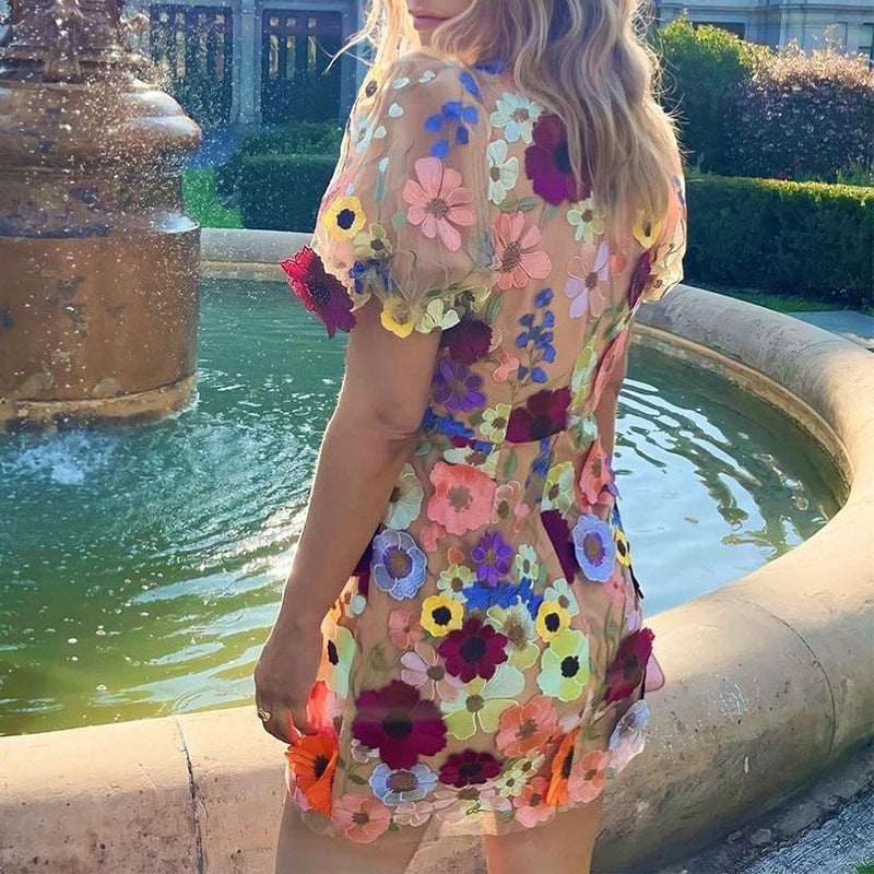 Valantomode | 3D Floral Embroidered Marina Dress for Elegant Style