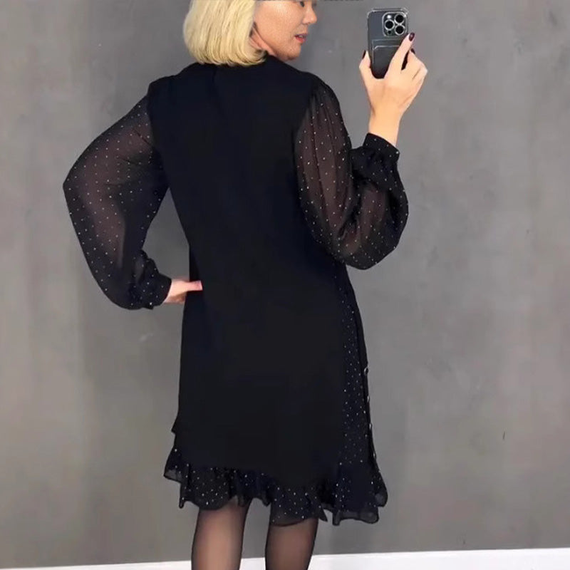 Valantomode | Stunning Crystal-Embellished Round Neck Dress for Events