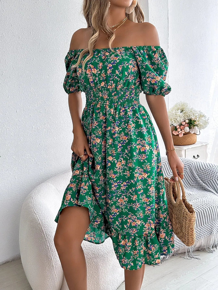 Valantomode | Charming Floral Dress with Square Neckline for Everyday Wear