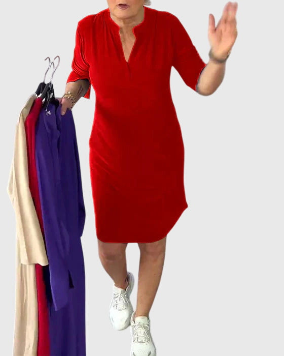 Valantomode | Chic V-Neck Midi Dress Perfect for Any Casual Outing