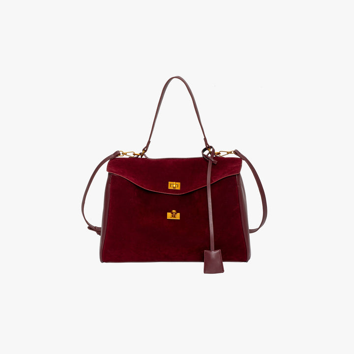 Valantomode | Velvet Vanguard Tote – Premium Faux Suede Business Bag with Turn-Lock & Vegan Leather Handles