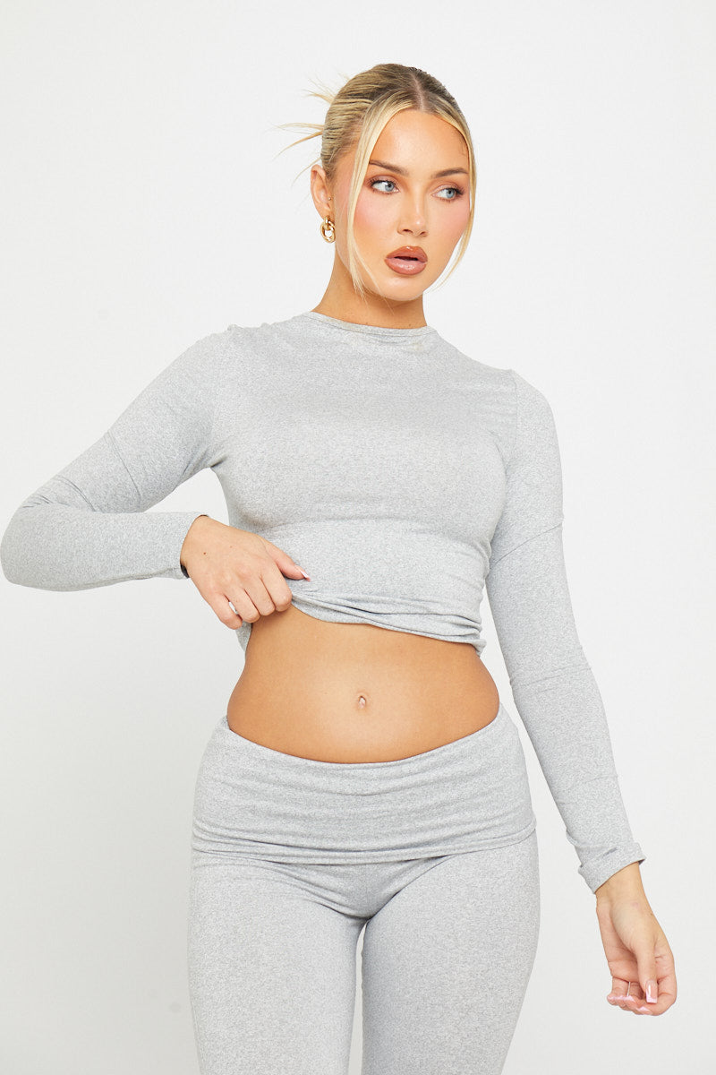 Valantomode | Chic Light Grey Flared Leggings & Long Sleeve Top Set