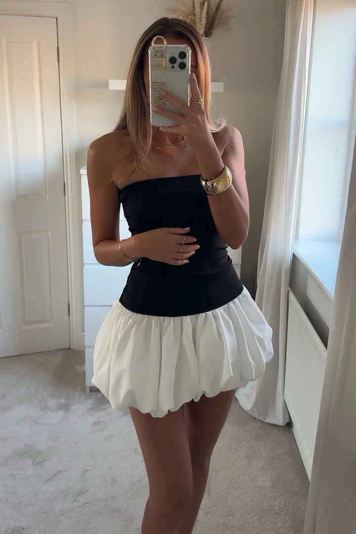 Valantomode | Chic Black Strapless Pleated Mini Bustier Dress