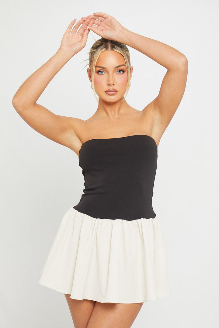 Valantomode | Chic Black Strapless Pleated Mini Bustier Dress
