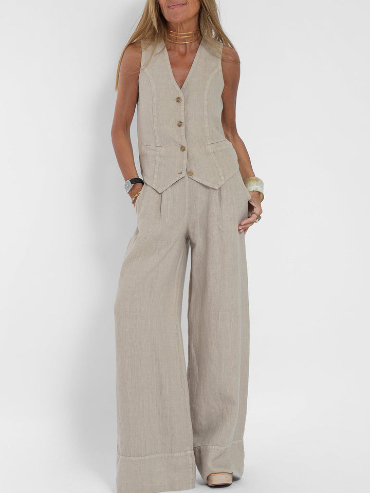 Valantomode | Chic Suit Set with Tailored Vest & Flowy Wide Pants
