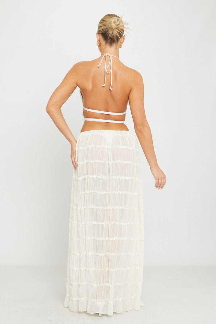 Valantomode | Sheer Cream Halter Top & Maxi Skirt Co-Ord Set