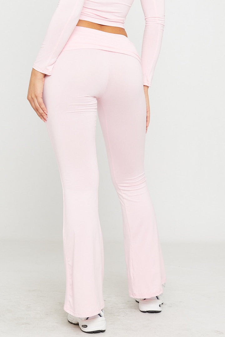 Valantomode | Chic Pink Flared Leggings & Short Sleeve Top Set