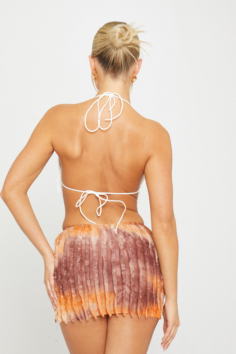 Valantomode | Sheer Ruffle Halter Top & Mini Skirt Set for Chic Style