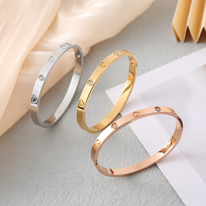 Valantomode | Gold Plated Etched Heart Bangle for Women