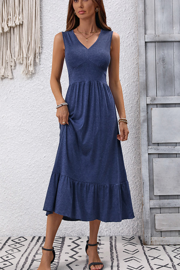 Valantomode | Chic V Neck Solid Casual Dress for Effortless Style