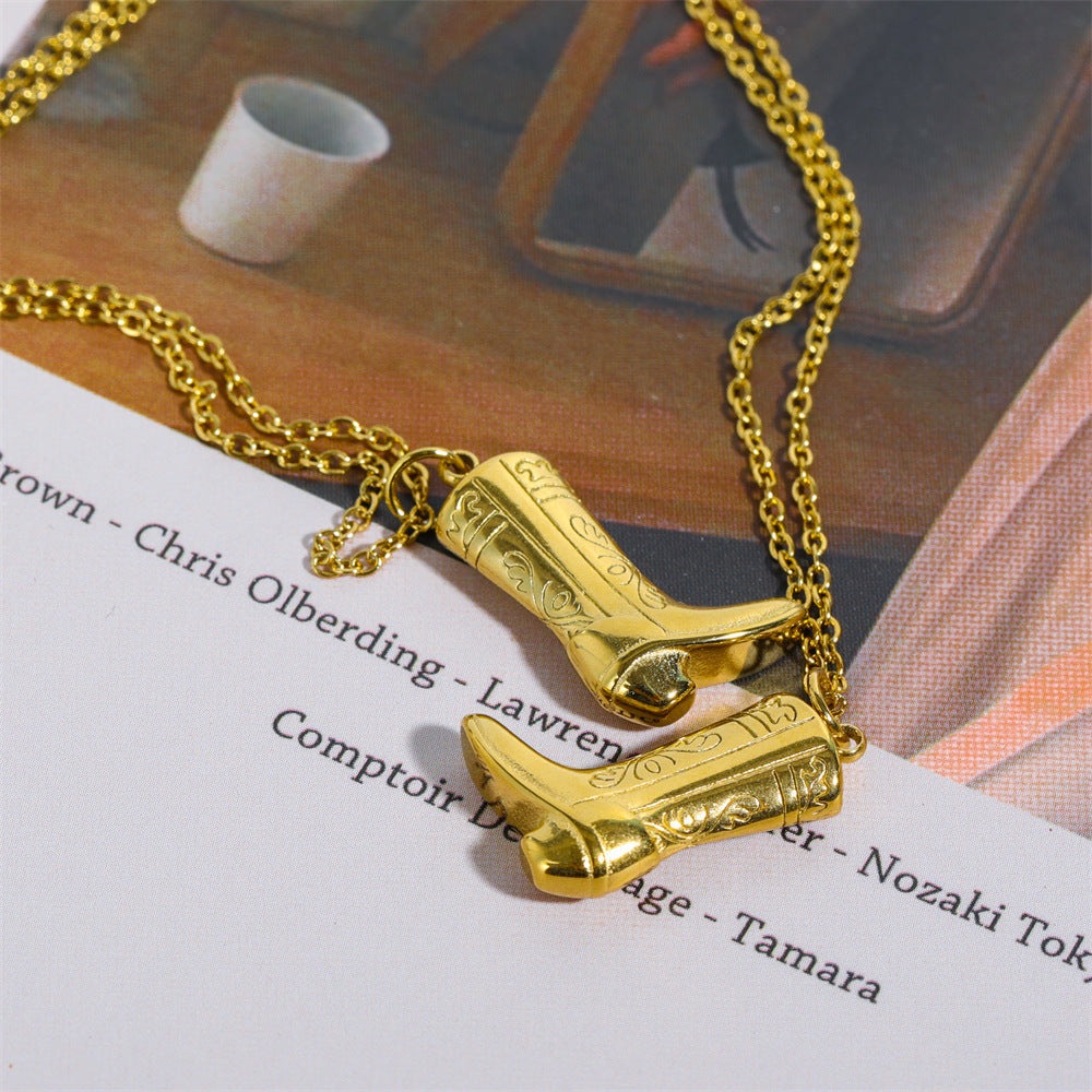 Valantomode | Plated Western Boot Figurative Pendant Necklace for Women