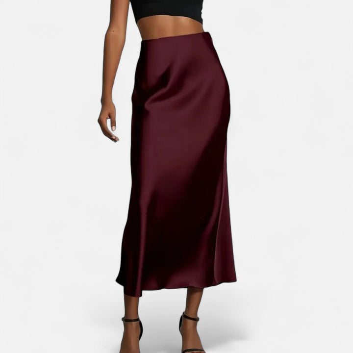 Valantomode | Women’s High-Waist Satin Midi Skirt