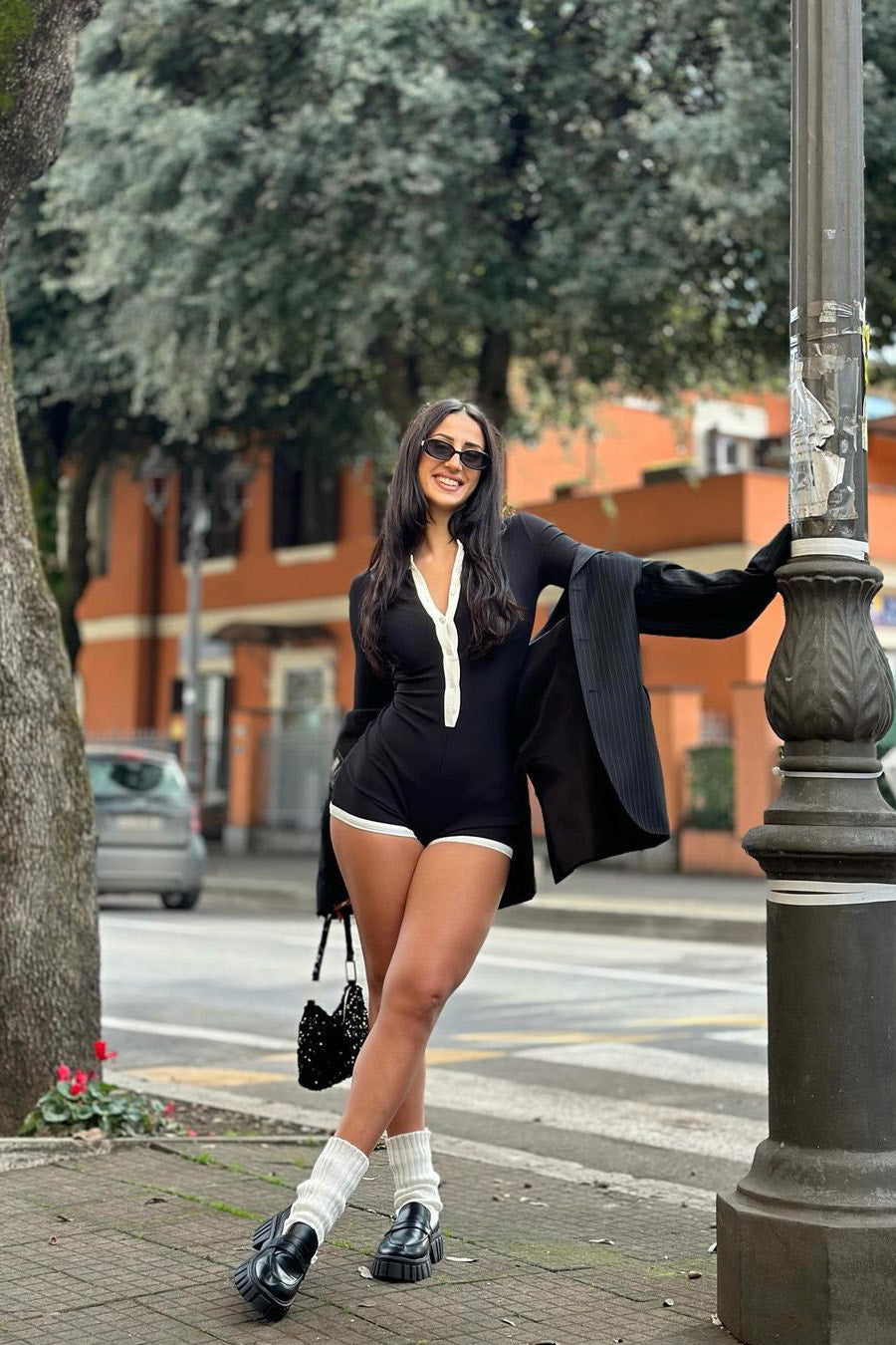 Valantomode | Chic Black Ribbed Long Sleeve Playsuit for Effortless Style