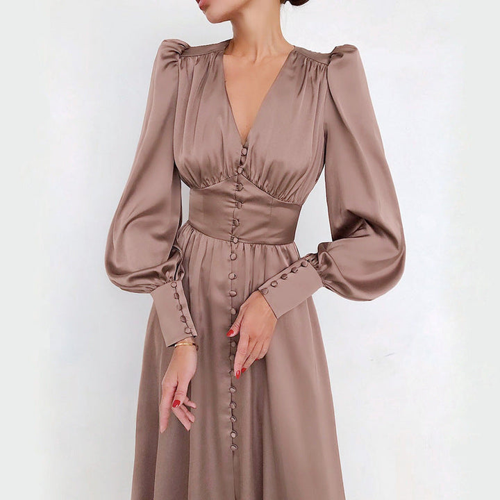 Valantomode | Long Sleeve Satin Dress for Effortless Elegance