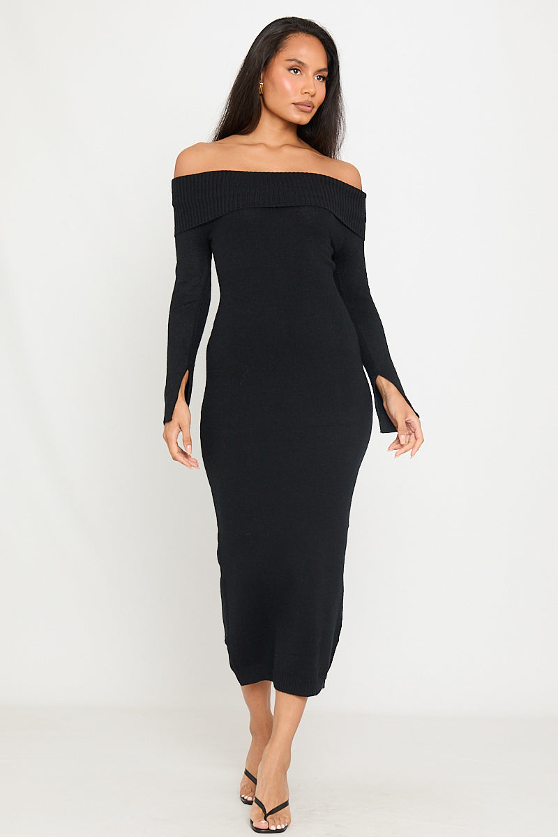 Valantomode | Chic Black Off-Shoulder Long Sleeve Maxi Dress