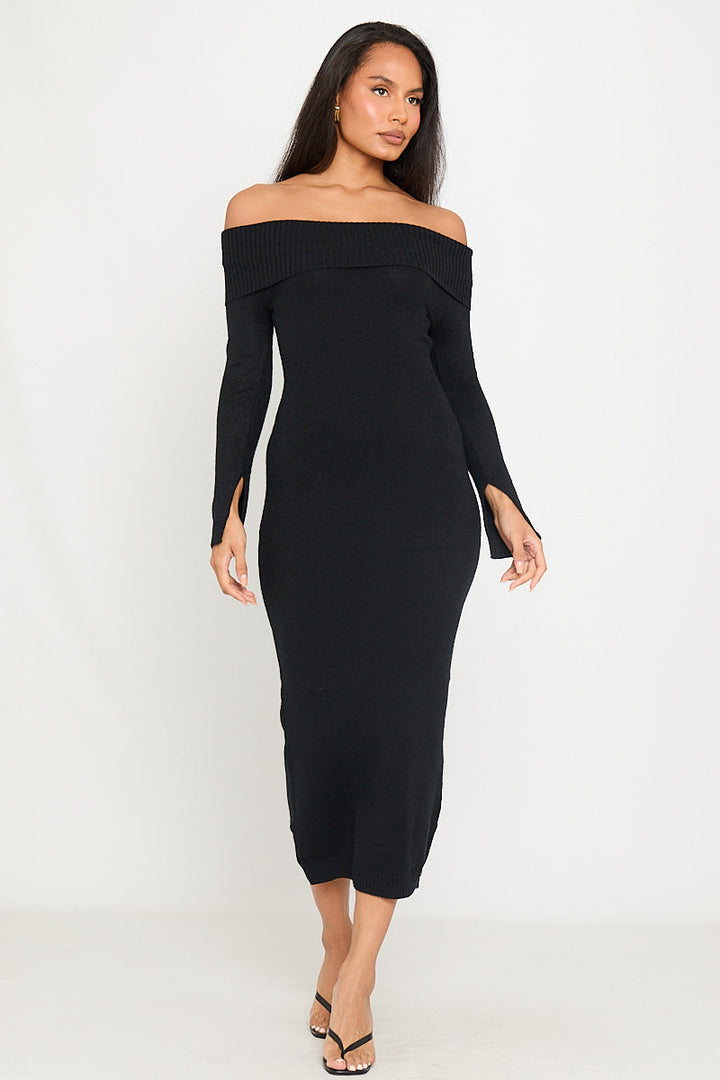Valantomode | Chic Black Off-Shoulder Long Sleeve Maxi Dress
