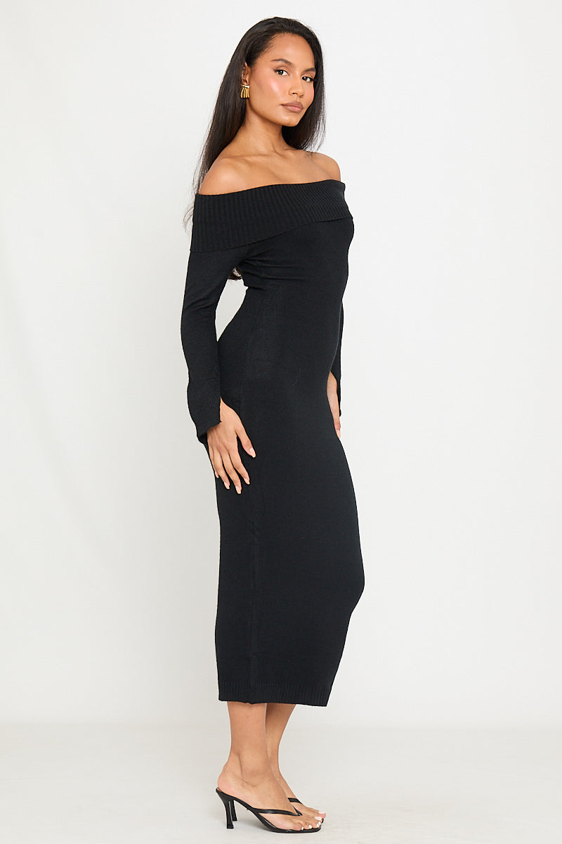 Valantomode | Chic Black Off-Shoulder Long Sleeve Maxi Dress