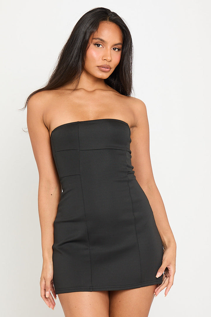 Valantomode | Chic Black Strapless Bandeau Mini Dress for Effortless Style