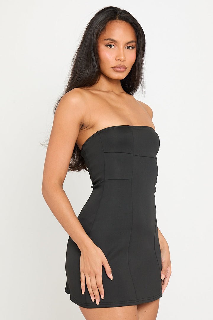 Valantomode | Chic Black Strapless Bandeau Mini Dress for Effortless Style