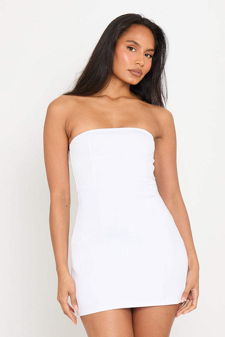 Valantomode | Chic White Strapless Bandeau Mini Dress for Effortless Style