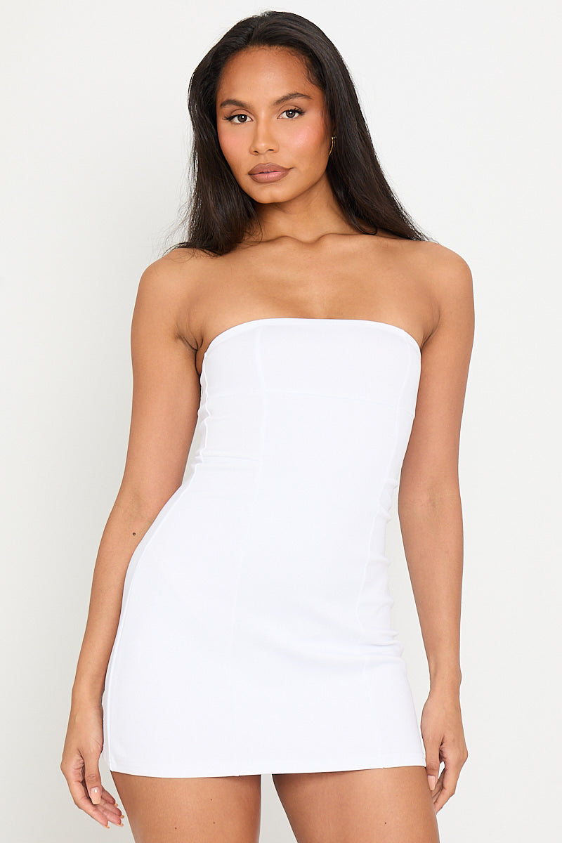 Valantomode | Chic White Strapless Bandeau Mini Dress for Effortless Style