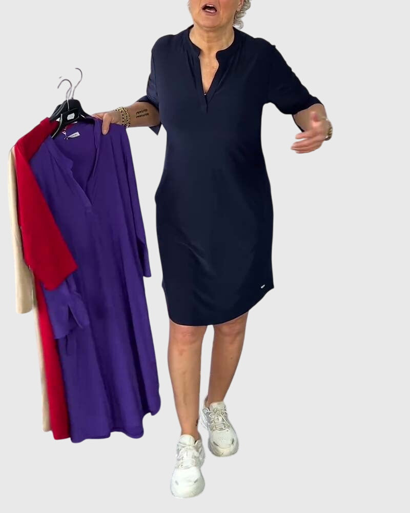 Valantomode | Chic V-Neck Midi Dress Perfect for Any Casual Outing