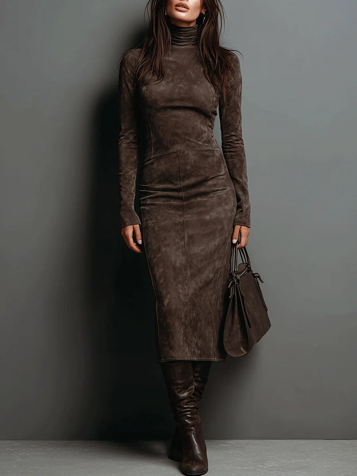 Valantomode | Chic Suede Midi Dress Perfect for Fall Evenings Out
