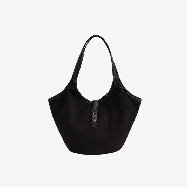 Valantomode | Velvet Nexus Cube – Compact Faux Suede Business Tote with Turn-Lock & Soft-Touch Handles