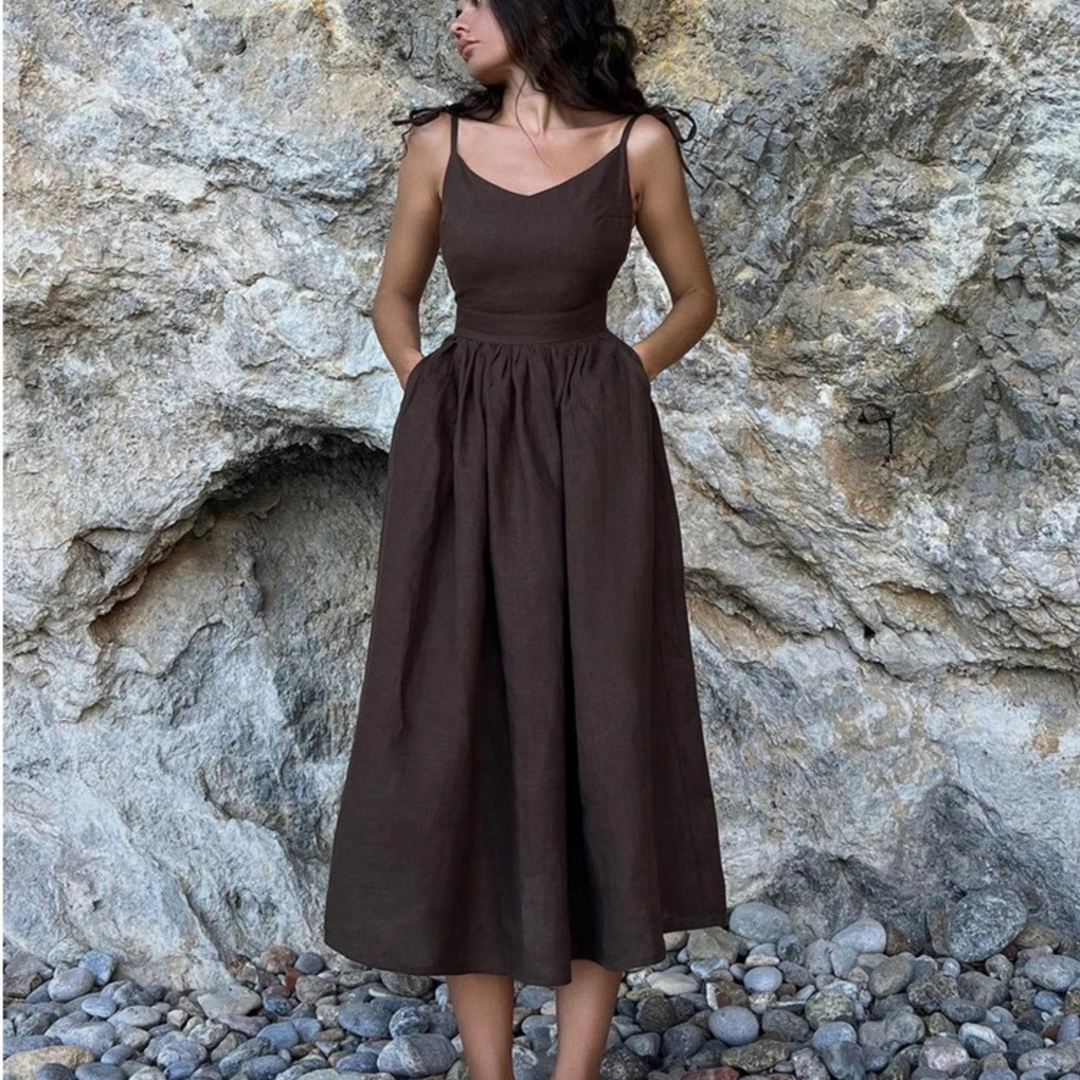 Valantomode | Breezy Linen Midi Dress for Effortless Style