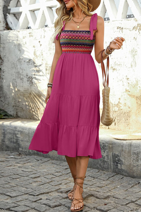 Valantomode | Chic Bohemia Print Tie Shoulder Casual Dress