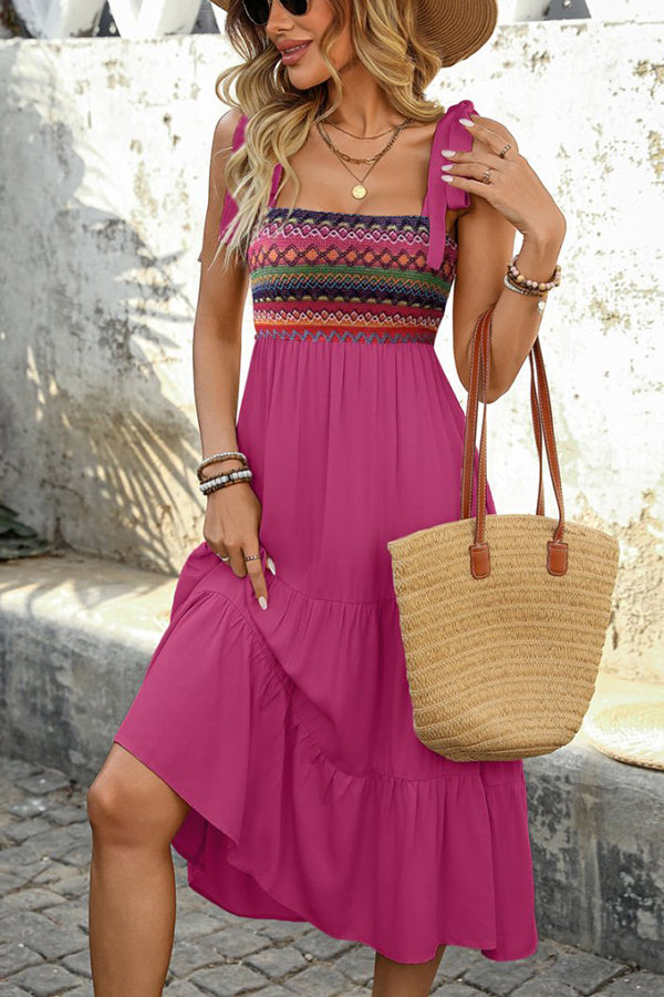 Valantomode | Chic Bohemia Print Tie Shoulder Casual Dress