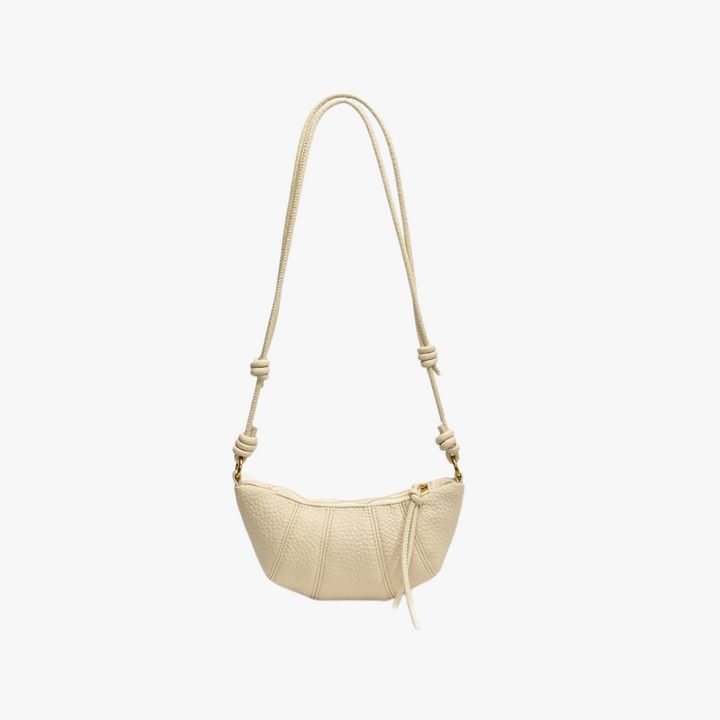 Valantomode | Aura Crescent Crossbody – Premium Vegan Leather Curved Shoulder Bag with Gold-Tone Accents