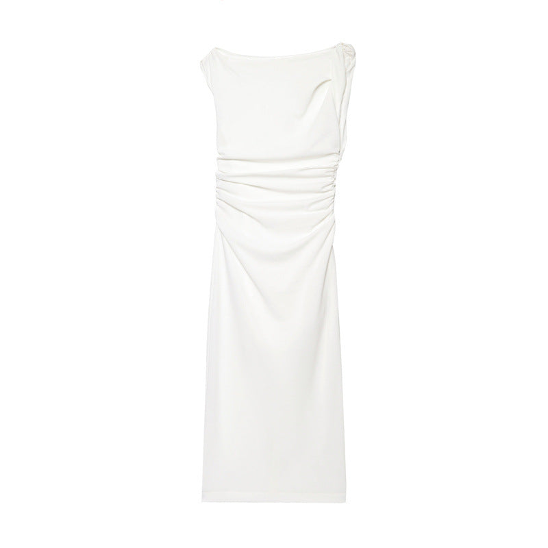 Valantomode | Chic Asymmetric Ruched Sleeveless Maxi Dress for Elegance