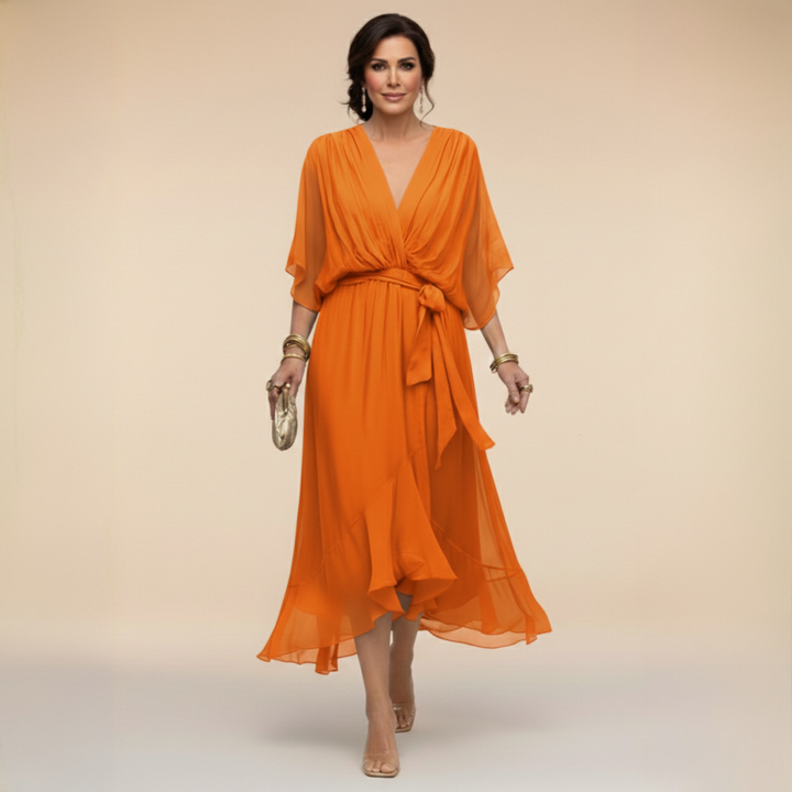 Valantomode | Beautiful V-neck Dress with Flowing Design for Women