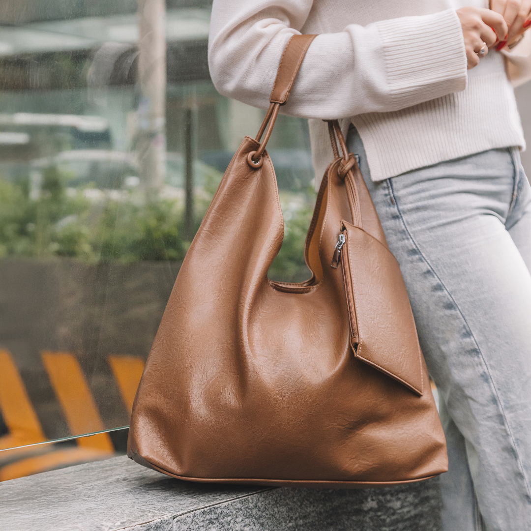 Valantomode | Aria Vertical Slouch – Premium Vegan Leather Oversized Tote with Modular Pouch